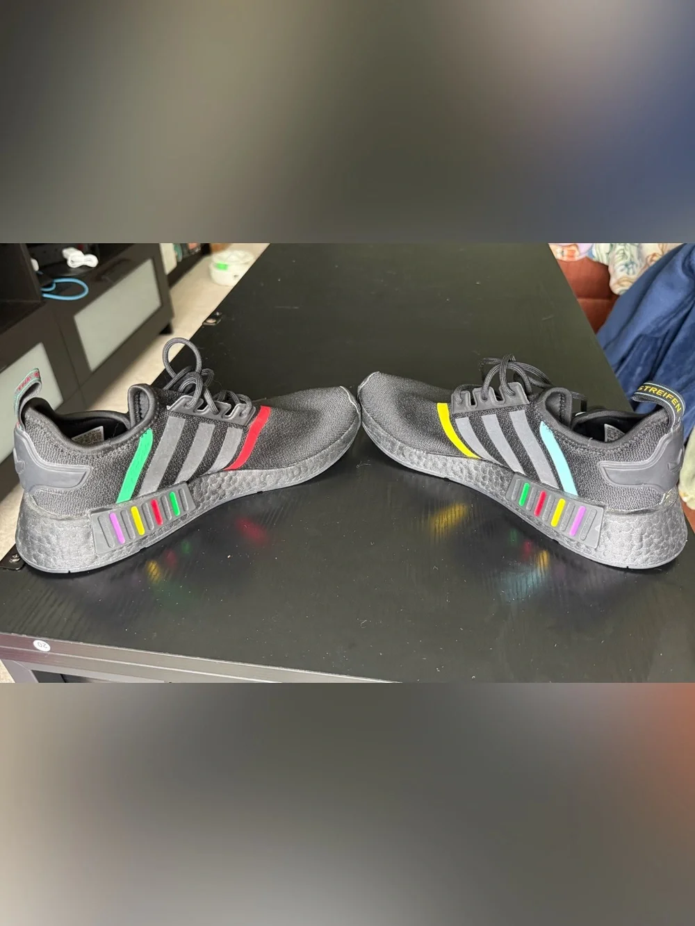 adidas Men’s Black Sneakers with Yellow, Teal & Multicolor Accents